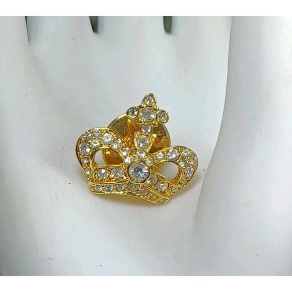 Vintage King Crown Gold Tone Pinback Lapel Pins Hat Pins Dazzling Beautiful Fun - Picture 1 of 4